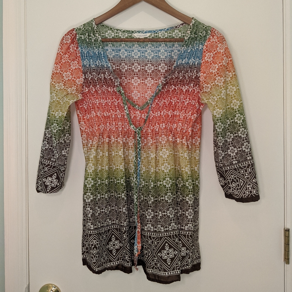 Maurice's Print Peasant Blouse w/Smocking Size M